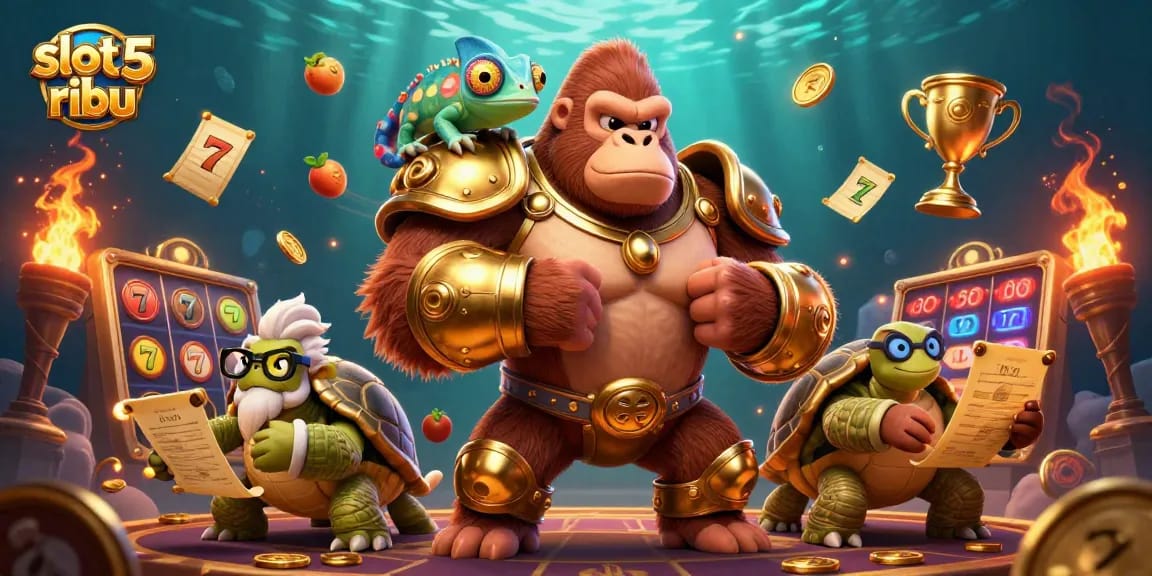 Engage in thrilling slot 5 ribu games with dynamic visuals and interactive gameplay elements in this vibrant illustration.