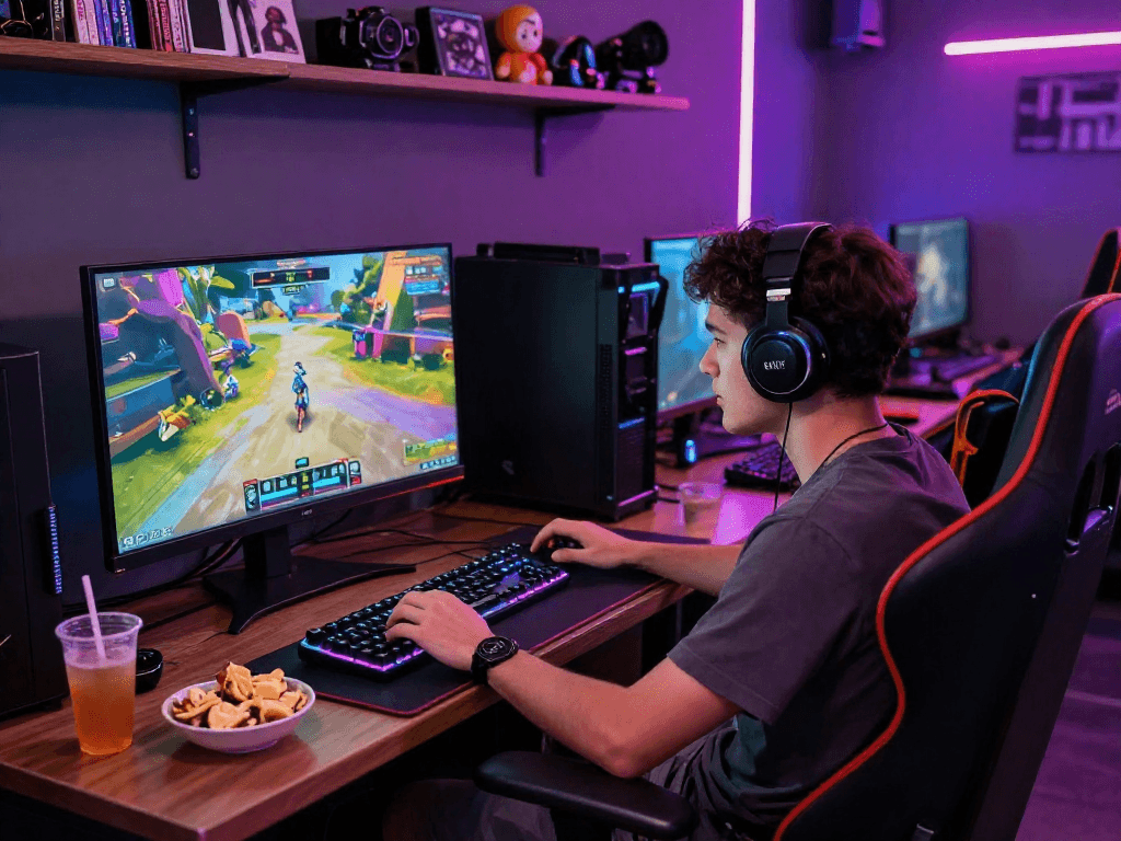 Engaged player enjoying an adult game in a vibrant gaming lounge.