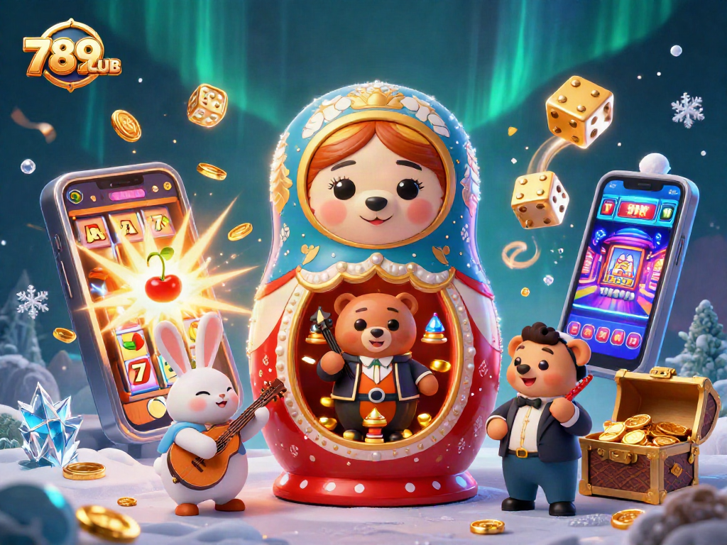 Engage in stunning casino action with 789CLUB's vibrant gaming experience illustrated through dynamic characters and elements.
