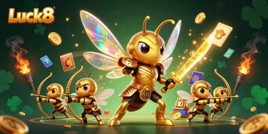 Experience winning strategies at Luck8 with dynamic slot game elements and vibrant 3D characters.