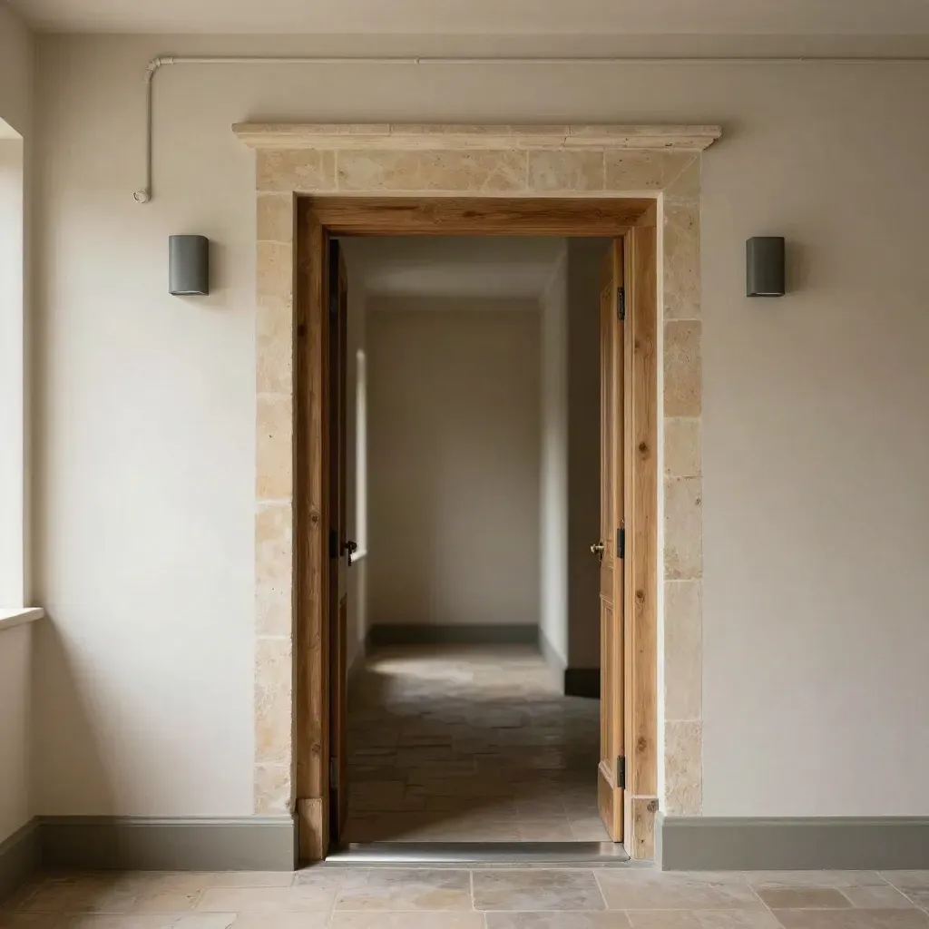 Draught-sealed village hall doorway with wall lights, insulated pipework and a tightened threshold.
