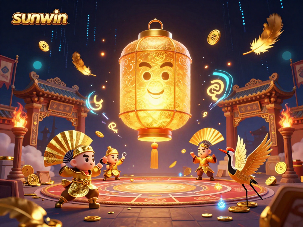 Experience sunwin's vibrant casino scene featuring golden lantern spirits and dynamic game elements.
