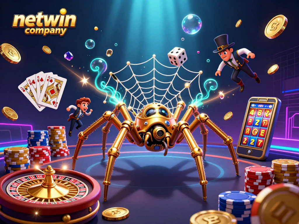 Engage with the netwin company through this vibrant 3D casino scene filled with action and excitement.