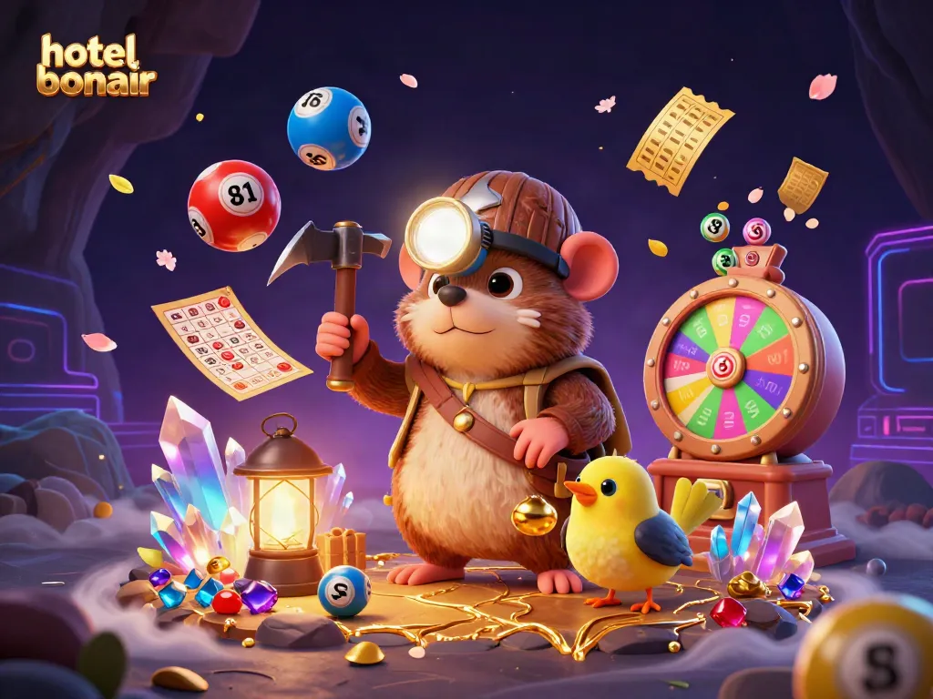 Engage with the thrilling atmosphere of hotelbonair as the treasure hunting mole discovers riches in a 3D dynamic illustration.