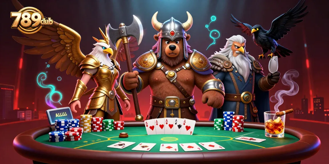 Engage in thrilling poker action at 789club with a Viking bear and Valkyrie characters.