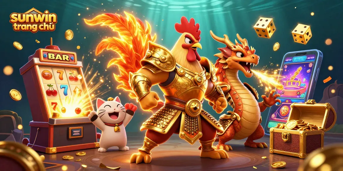 Experience the excitement of sunwin trang chủ with a vibrant 3D illustration showcasing a fiery battle and dynamic gaming atmosphere.