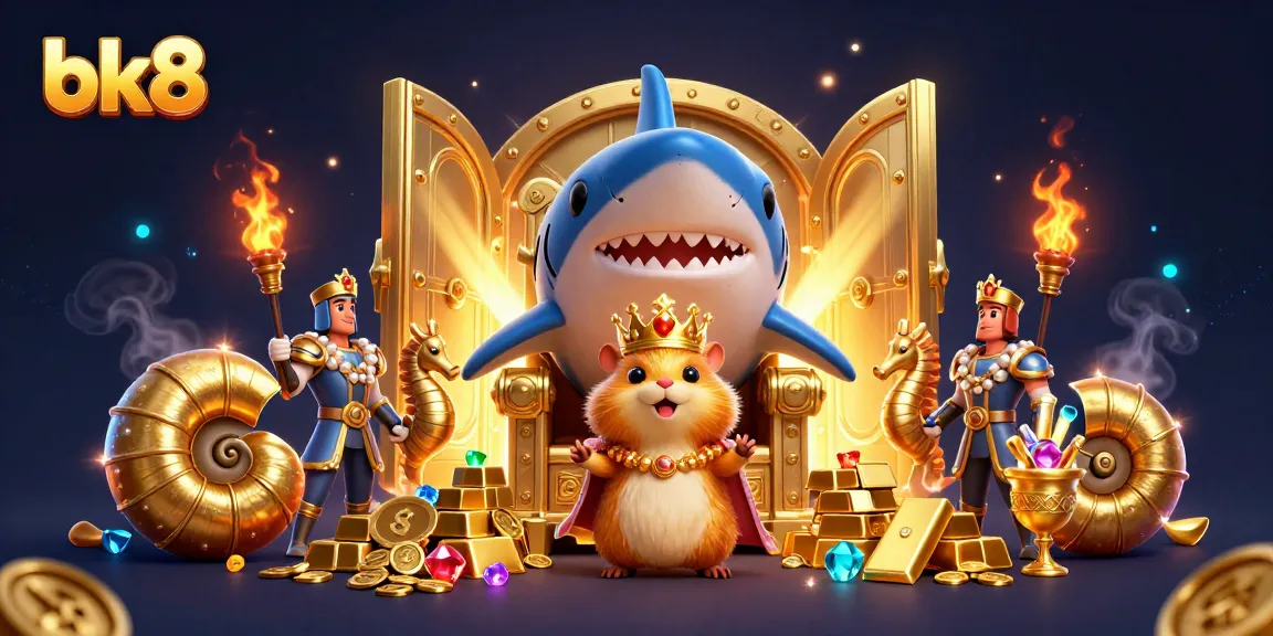 Engage with thrilling bk8 gaming adventures featuring a golden hamster king amidst treasures and ocean elements.