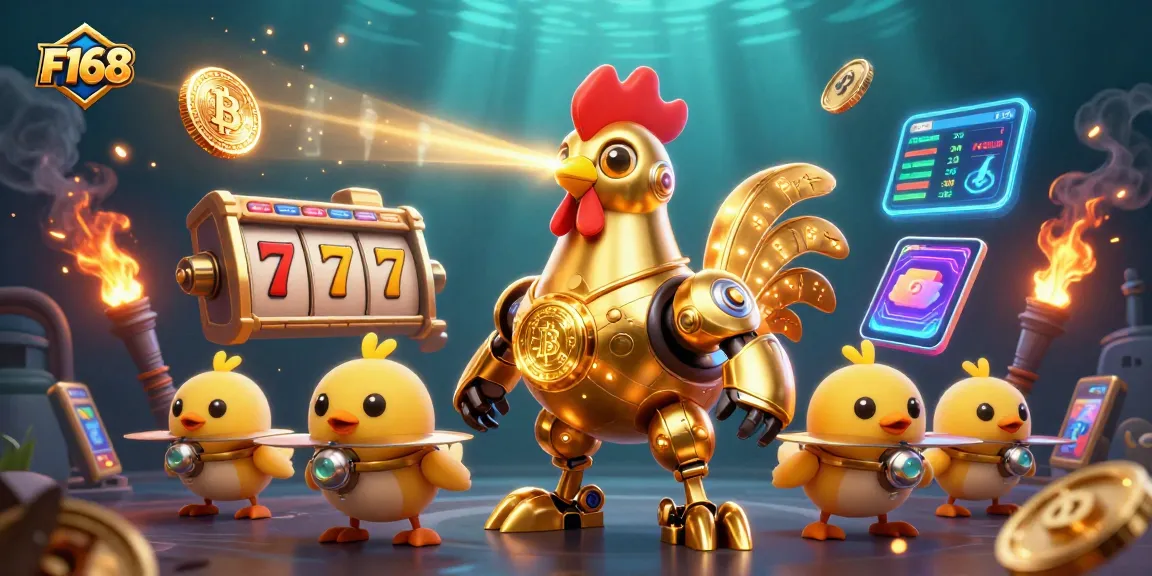 Experience thrilling gaming at F168 with vibrant casino elements and futuristic characters.
