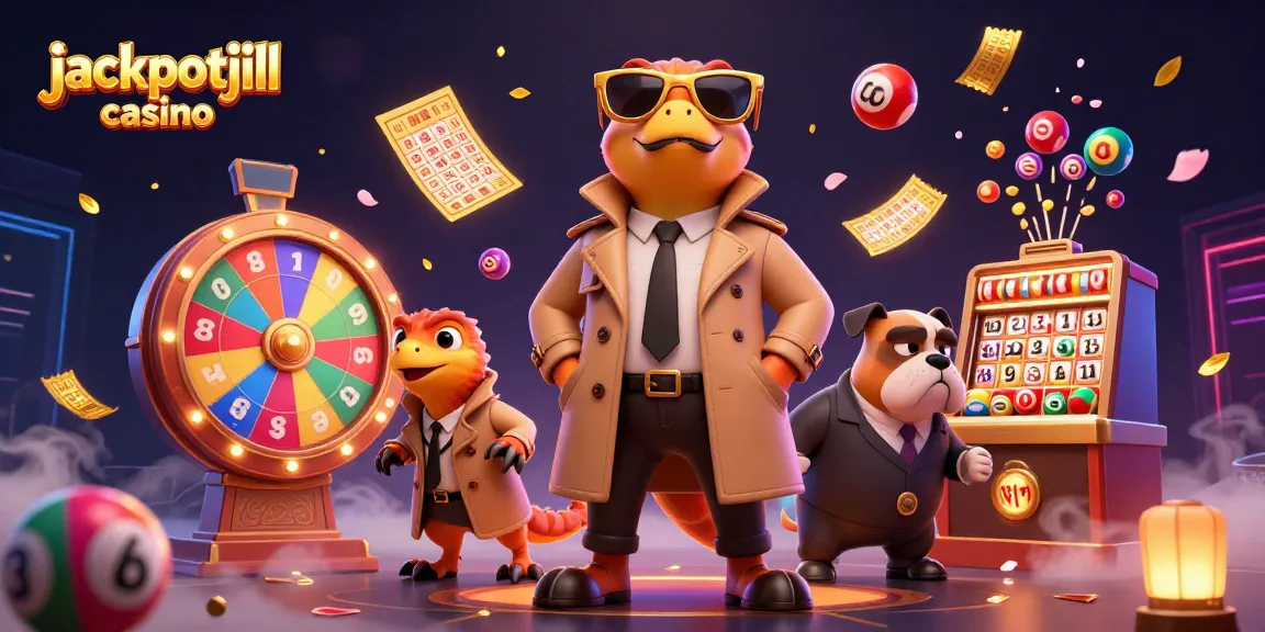 Experience fun at jackpotjill casino with 3D cartoon raptors in a trench coat entering an exclusive lounge.