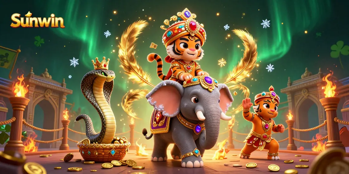 Win big with Sunwin's vibrant Asian-themed online casino illustration showcasing rich game elements.